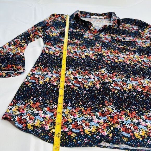 Eden & Olivia M Black Floral Flower Button Down Top Comfy Roll Up Sleeves 0767 - Picture 10 of 13